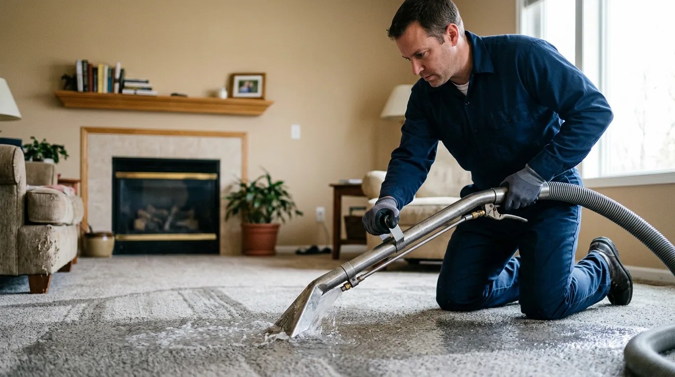 Water damage restoration technician working near Burnettsville, IN